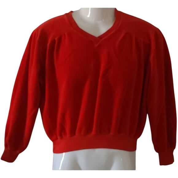 Vintage Max Hurn Red V- Neck Long Sleeve Pullover Velour Blouse Women's Size 12 - Picture 1 of 13